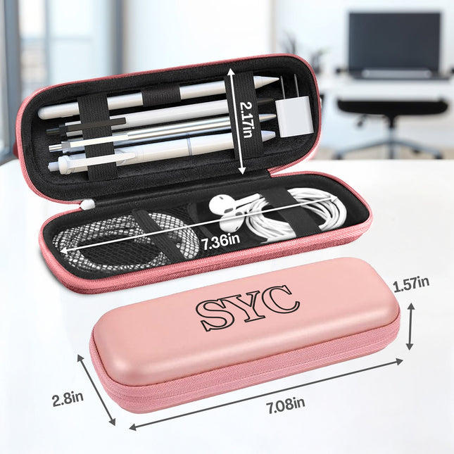 Pink case with dimensions and contents including a bow and arrow set.
