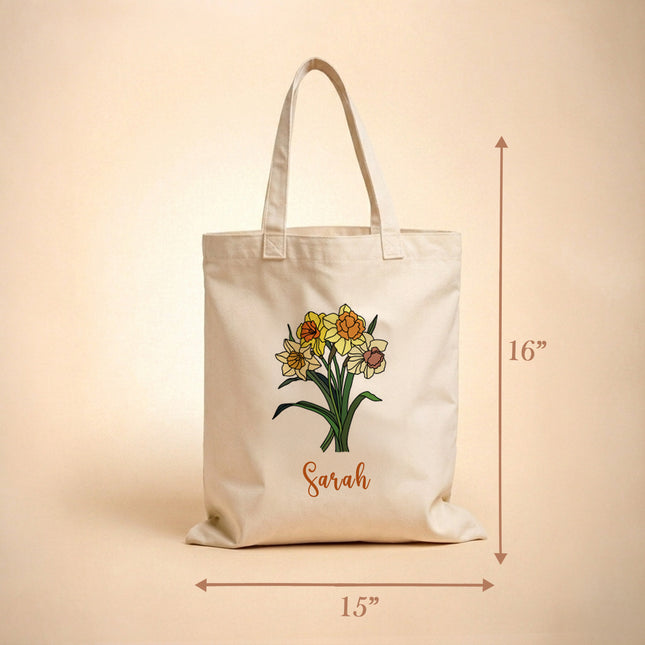 Birth Month Flowers Cotton Tote Bag with Custom Name