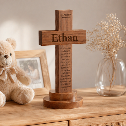 Personalized Baptism Cross wood sign with Engraved Name, Wooden Sign Baby Baptism Cross