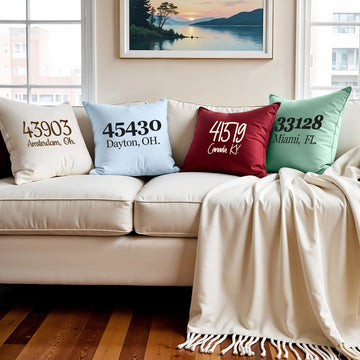 Personalized Zip Code Throw Pillow Cover – Personalized City & State Cotton Cushion Pillow Case - -18x18 Inch