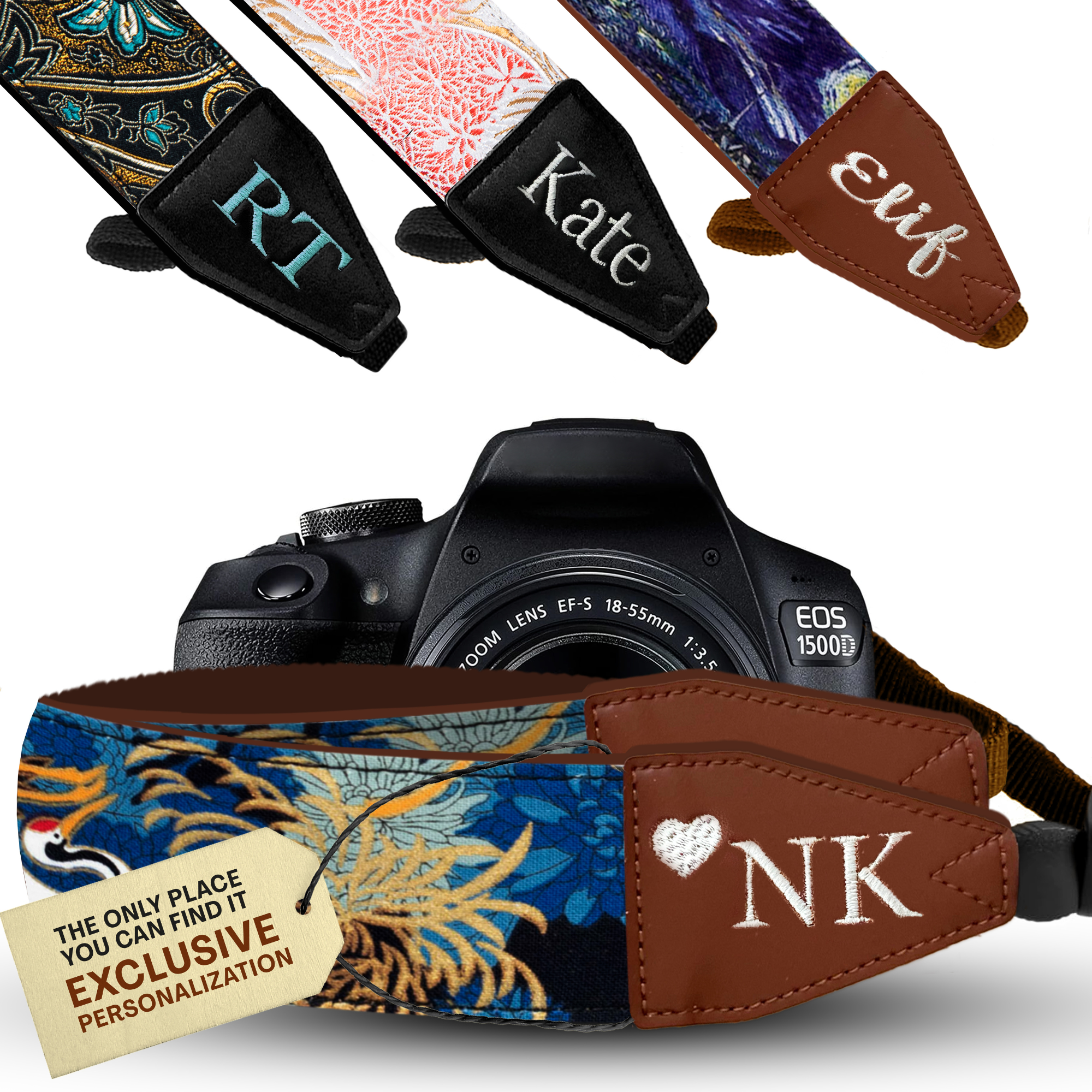 Personalized Embroidered Blue Japanese Camera Strap - Camera Strap for SLR/ DSLR