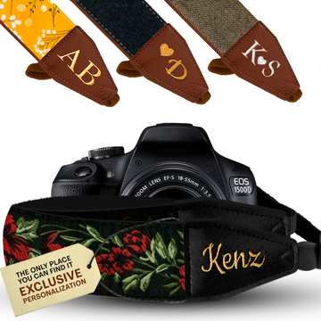 Personalized Embroidered Red Roses Camera Strap - Camera Strap for SLR/ DSLR