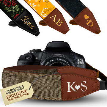 Personalized Embroidered Brown Denim Camera Strap - Camera Strap for SLR/ DSLR