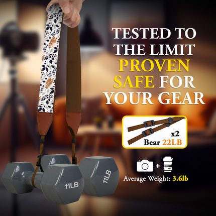 Personalized Embroidered White Leaves Camera Strap - Camera Strap for SLR/ DSLR