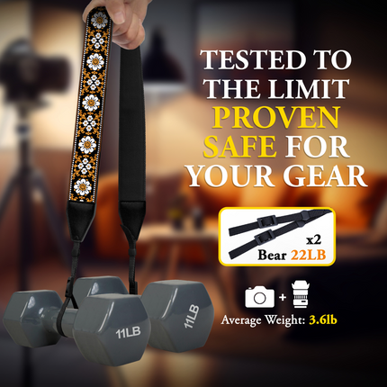 Personalized Embroidered Brown White Flower Camera Strap - Camera Strap for SLR/ DSLR