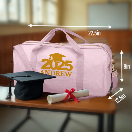 Personalized Duffle Bag with Name for Class of 2025 - Pink