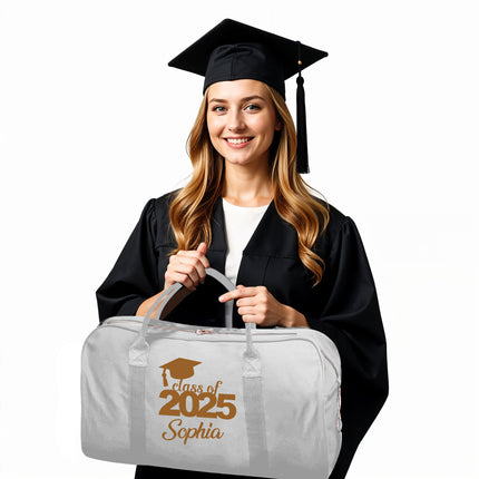Personalized Duffle Bag with Name for Class of 2025 - White