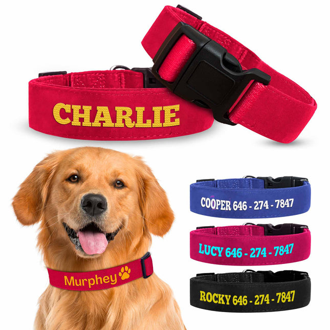 Embroidered Red Dog Collar w/ Pet Name