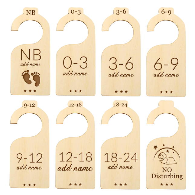 Personalized Wooden Baby Closet Dividers - 7 pack