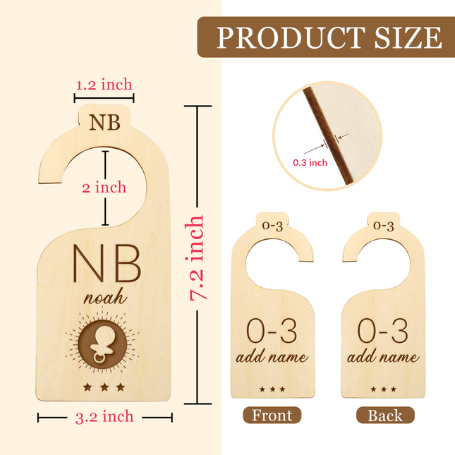 Personalized Wooden Baby Closet Dividers - 7 pack