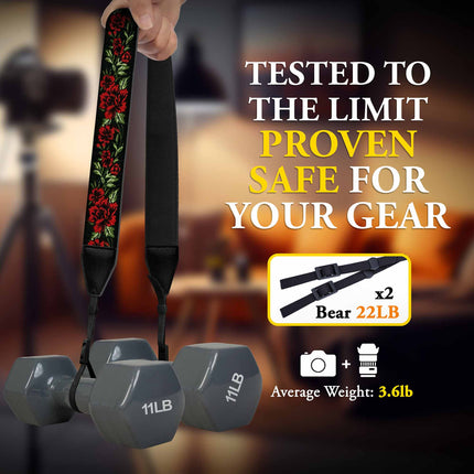 Personalized Embroidered Red Roses Camera Strap - Camera Strap for SLR/ DSLR