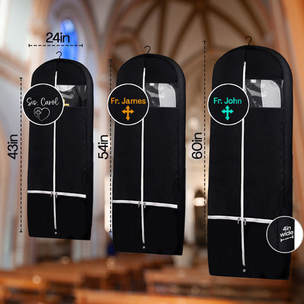 personalized garment bag for hanging clothes embroidered name garment holder with 2 mesh pockets for priest and nun robes ideal for clergy outfits uniform cover bag with carry handle black