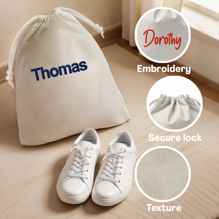 Embroidered Shoe pouch Portable Drawstrings -White