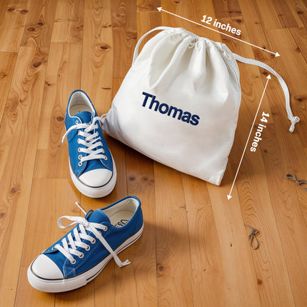 Embroidered Shoe pouch Portable Drawstrings -White