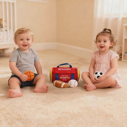 Personalized Baby My First Sports Bag with Name – Plush Toy Set 8'