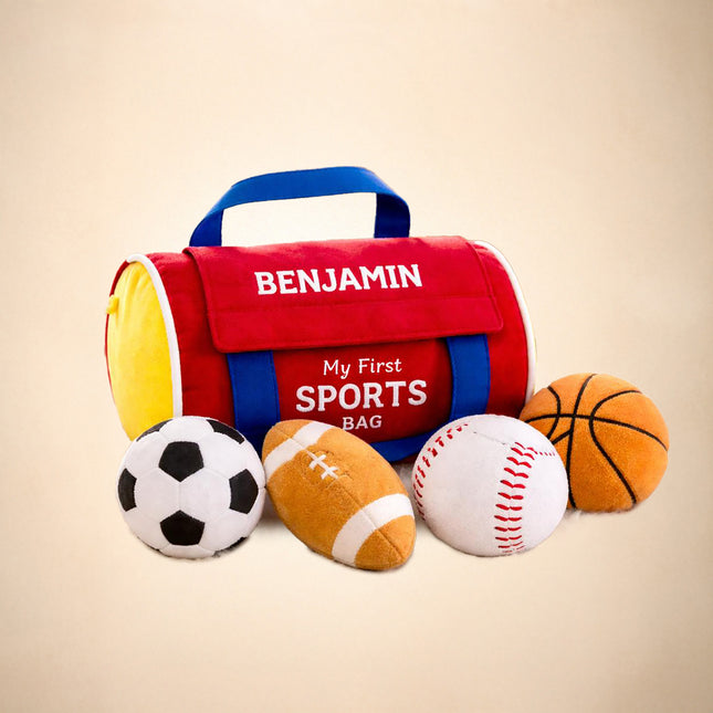 Personalized Baby My First Sports Bag with Name – Plush Toy Set 8'