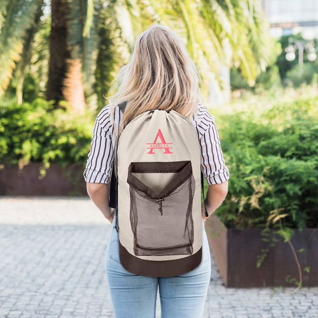 Split Monogram Embroidered Gray Laundry Bag