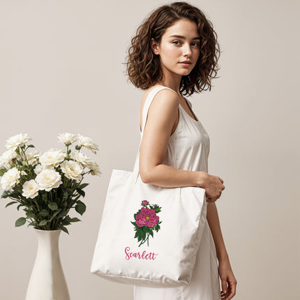 Birth Month Flowers Cotton Tote Bag with Custom Name