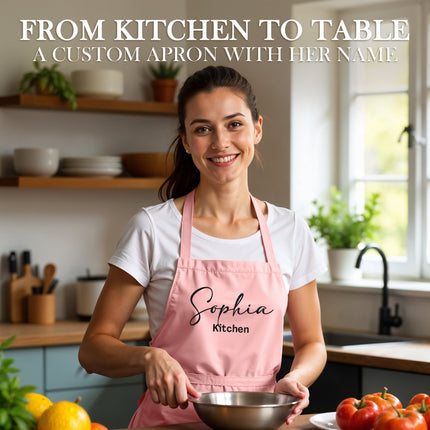 Custom Apron for Cooking Apron with Pockets for Kitchen - Pink