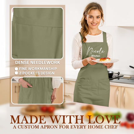 Custom Apron for Cooking Apron with Pockets for Kitchen - Olive Green
