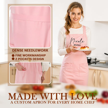 Custom Apron for Cooking Apron with Pockets for Kitchen - Pink