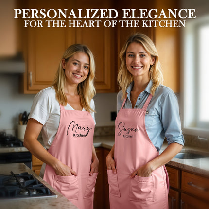 Custom Apron for Cooking Apron with Pockets for Kitchen - Pink