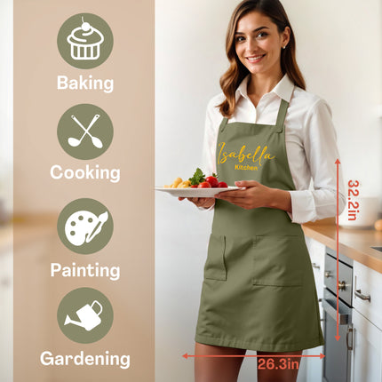 Custom Apron for Cooking Apron with Pockets for Kitchen - Olive Green