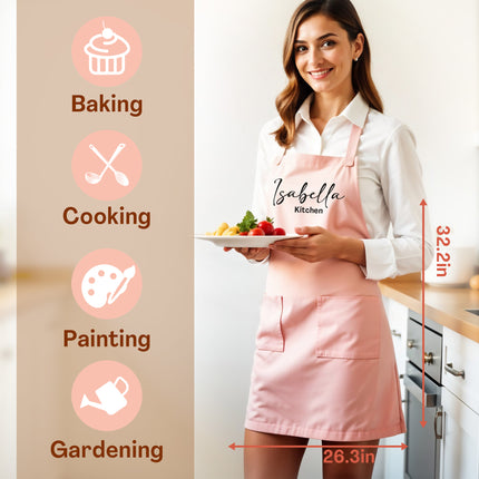 Custom Apron for Cooking Apron with Pockets for Kitchen - Pink
