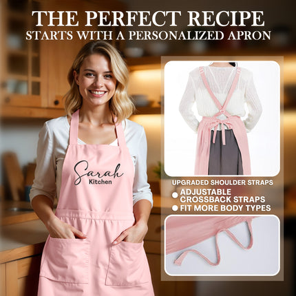 Custom Apron for Cooking Apron with Pockets for Kitchen - Pink