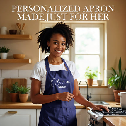 Custom Apron for Cooking Apron with Pockets for Kitchen - Navy