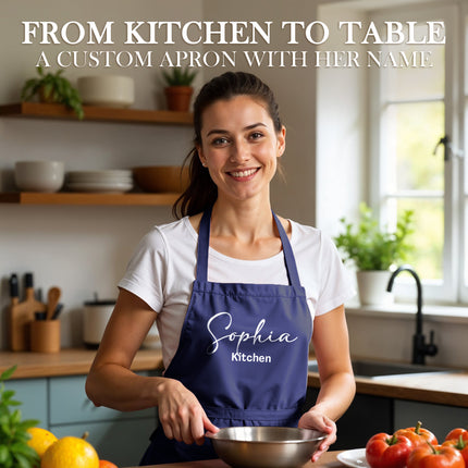 Custom Apron for Cooking Apron with Pockets for Kitchen - Navy