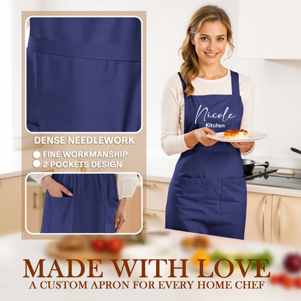 Custom Apron for Cooking Apron with Pockets for Kitchen - Navy