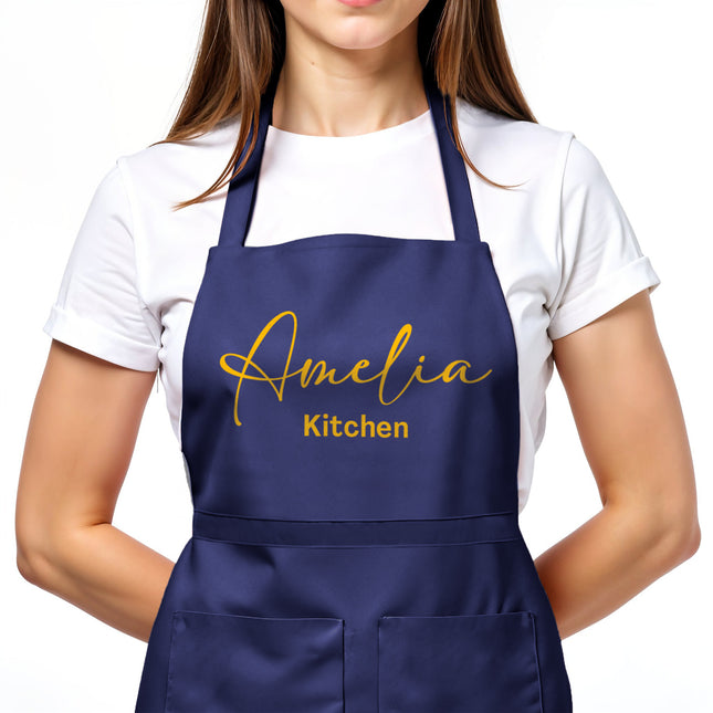 Custom Apron for Cooking Apron with Pockets for Kitchen - Navy