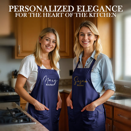Custom Apron for Cooking Apron with Pockets for Kitchen - Navy