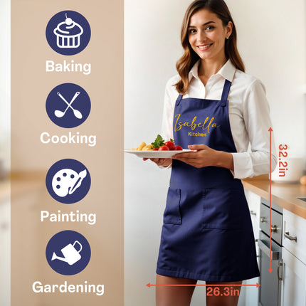 Custom Apron for Cooking Apron with Pockets for Kitchen - Navy