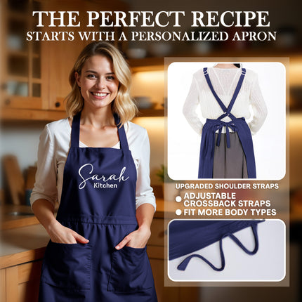 Custom Apron for Cooking Apron with Pockets for Kitchen - Navy