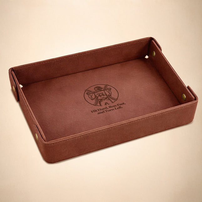 Engraved Leather Valet Tray for Men – Light Coffee , Baseball Ball