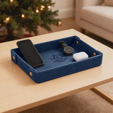 Engraved Christmas Leather Valet Tray - Blue