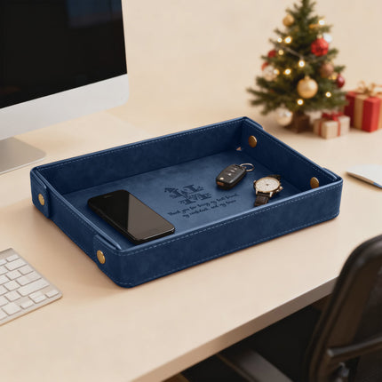 Engraved Christmas Leather Valet Tray - Blue