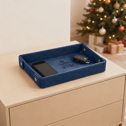 Engraved Christmas Leather Valet Tray - Blue
