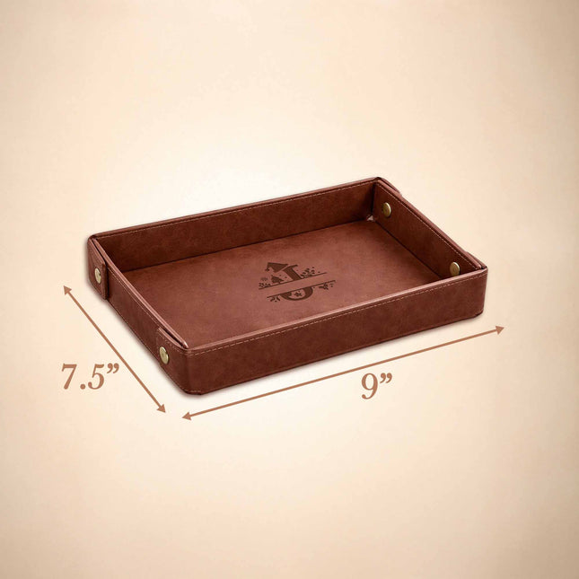 Engraved Leather Valet Tray for Men – Light Coffee , Christmas