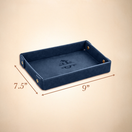 Engraved Christmas Leather Valet Tray - Blue