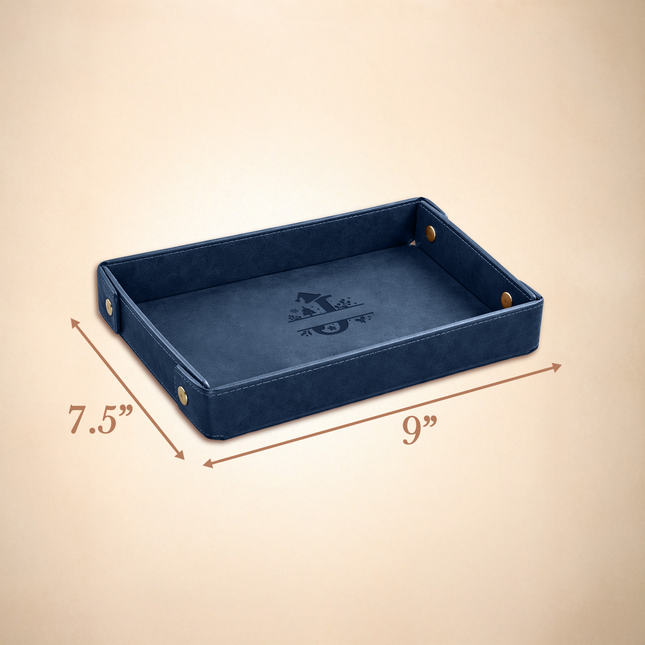 Engraved Christmas Leather Valet Tray - Blue