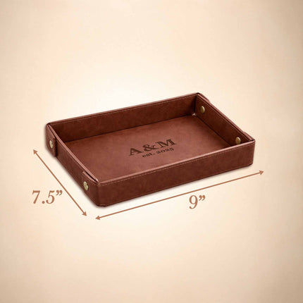 Engraved Leather Valet Tray for Men – Light Coffee , Couple