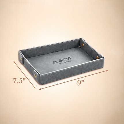 Engraved Leather Valet Tray for Couples - Gray