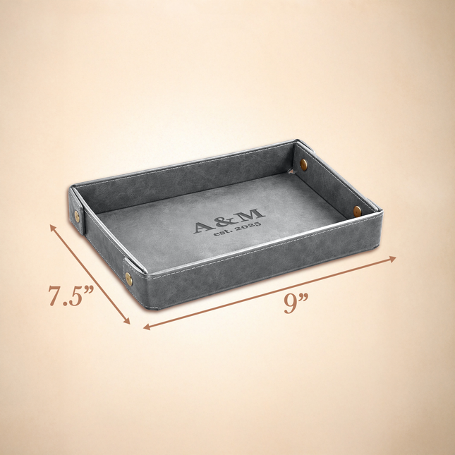 Engraved Leather Valet Tray for Couples - Gray