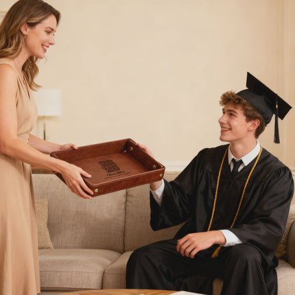 Engraved Leather Valet Tray for Men – Light Coffee , Graduation