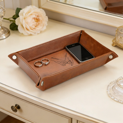 Engraved Leather Tray with Custom Name - Anniversary