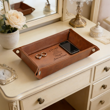 Engraved Leather Tray with Custom Name - Anniversary