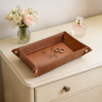 Engraved Leather Tray with Custom Name - Anniversary